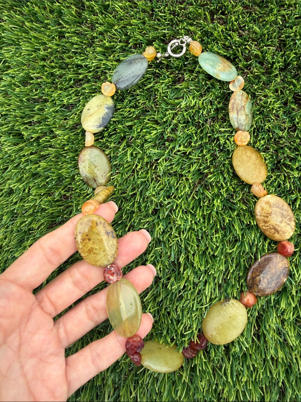 Green and Earth-Tone Beaded Stone Necklace